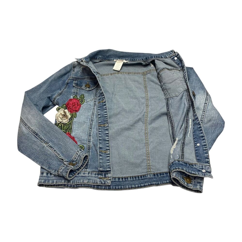 Masseys Trucker Jacket Women's 4 Blue Floral Denim Cotton Stretch Embroidered - Picture 4 of 8